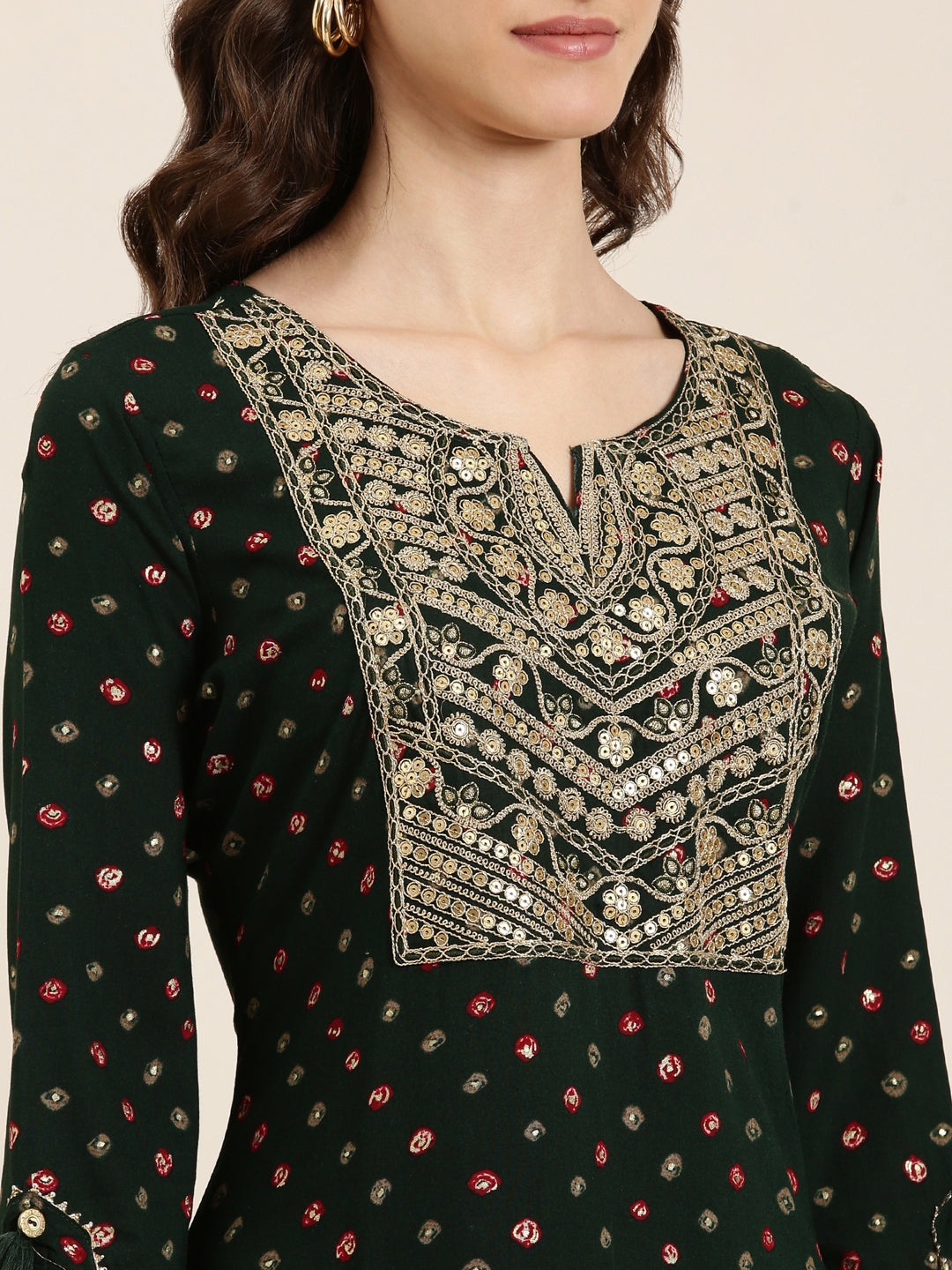 Women Green Printed Straight Kurta