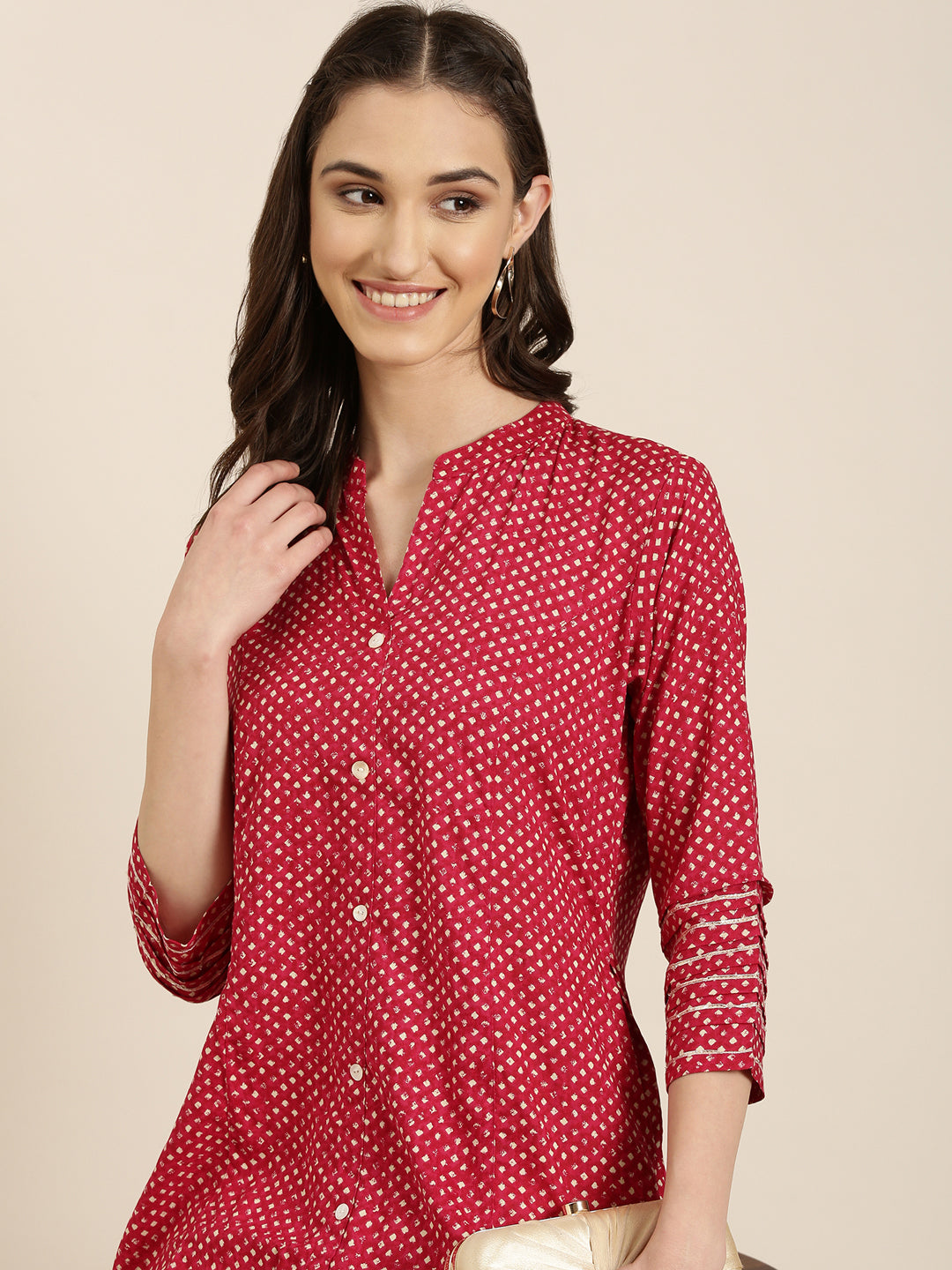 Women Fuchsia Geometrical A-Line Kurta