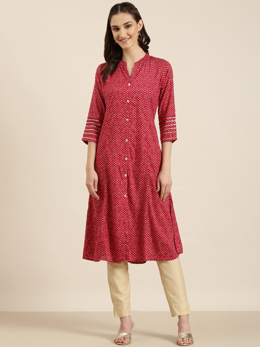 Women Fuchsia Geometrical A-Line Kurta