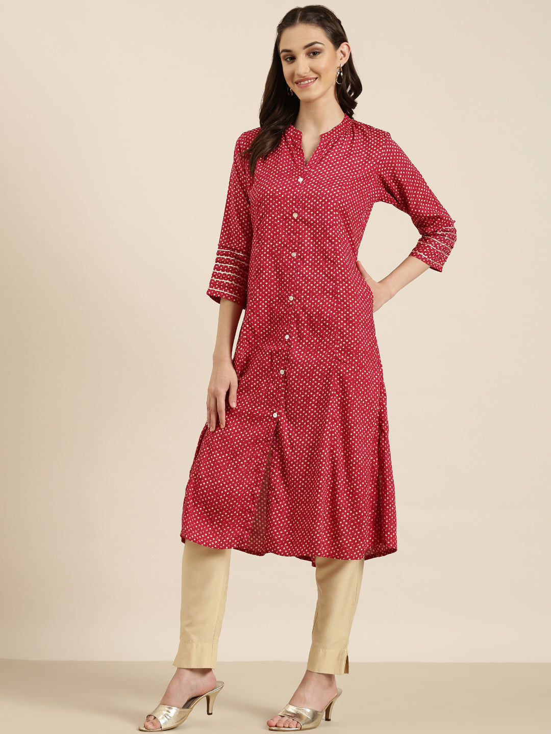 Women Fuchsia Geometrical A-Line Kurta