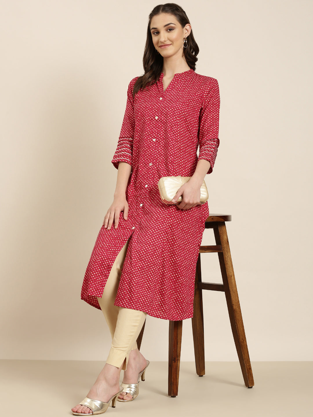 Women Fuchsia Geometrical A-Line Kurta