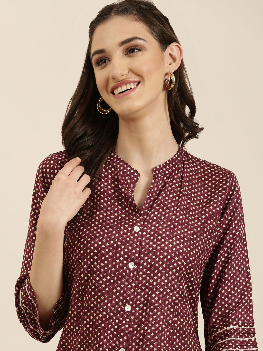 Women Maroon Geometrical A-Line Kurta