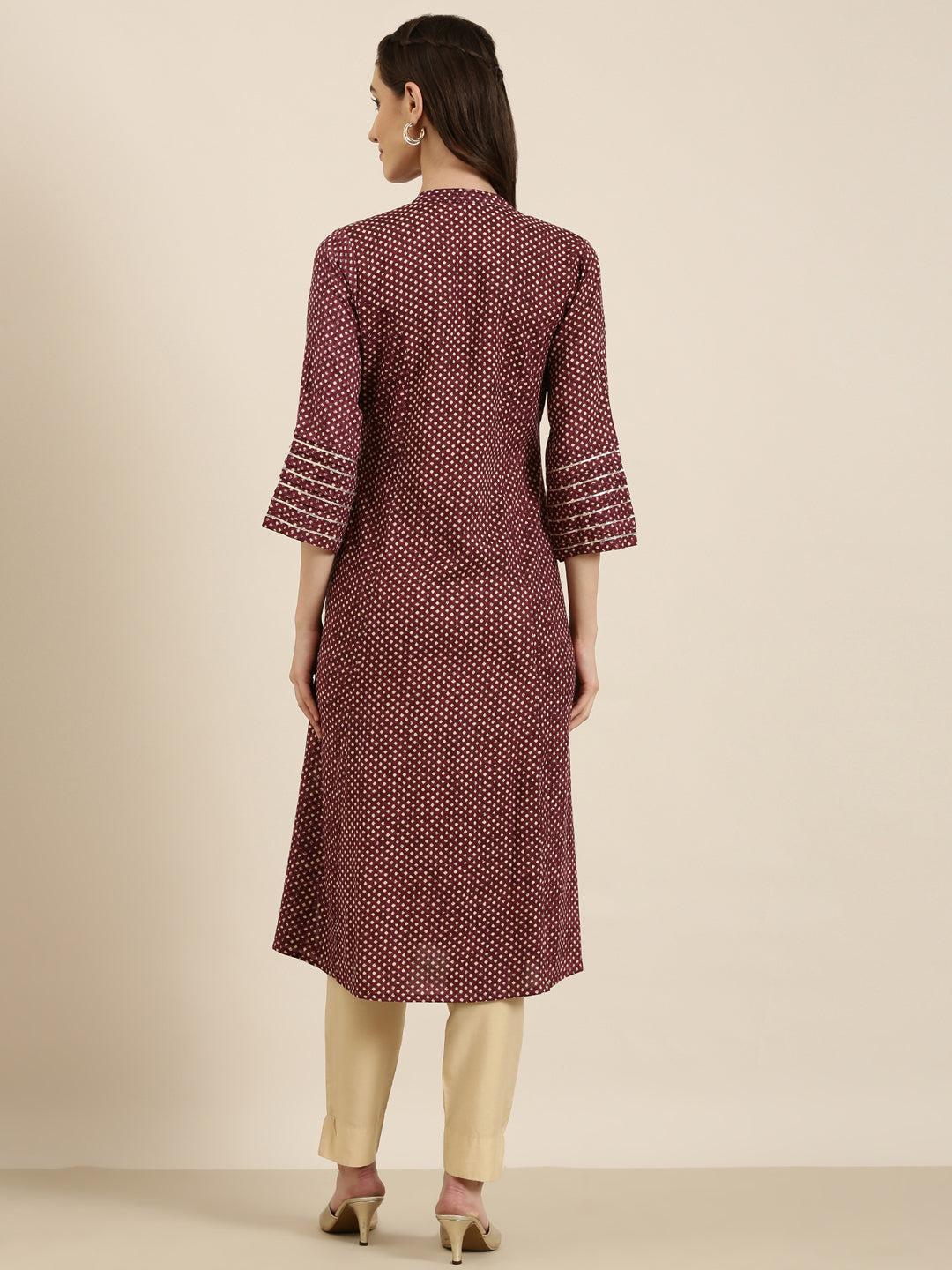 Women Maroon Geometrical A-Line Kurta