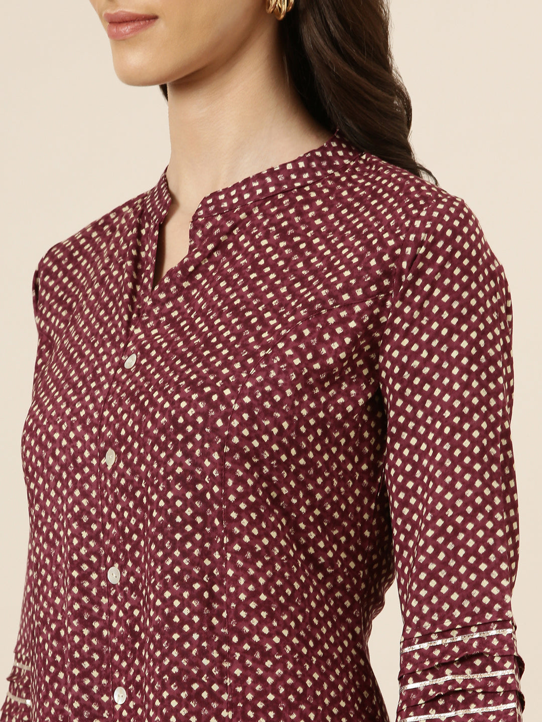 Women Maroon Geometrical A-Line Kurta