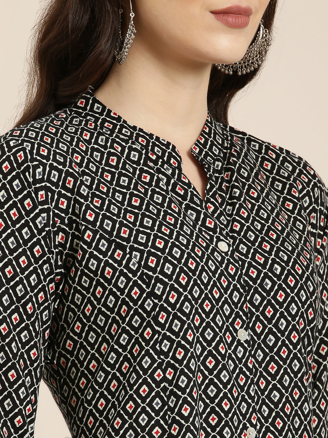 Women Black Geometrical A-Line Kurta