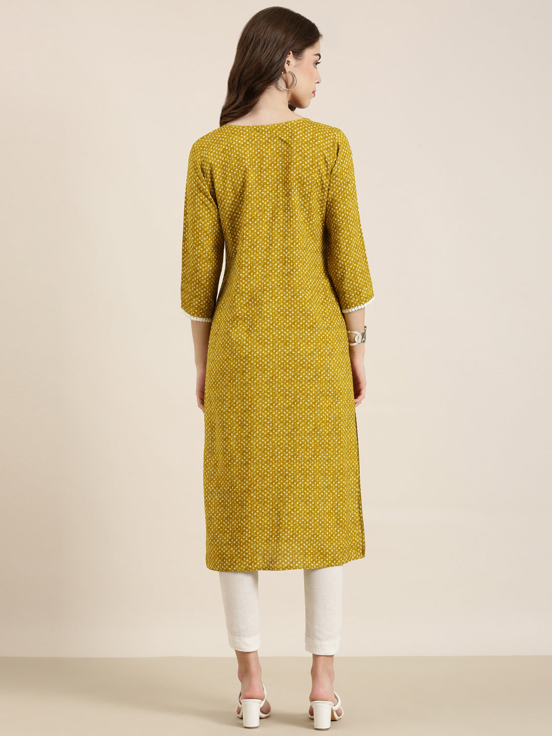 Women Mustard Geometrical Straight Kurta