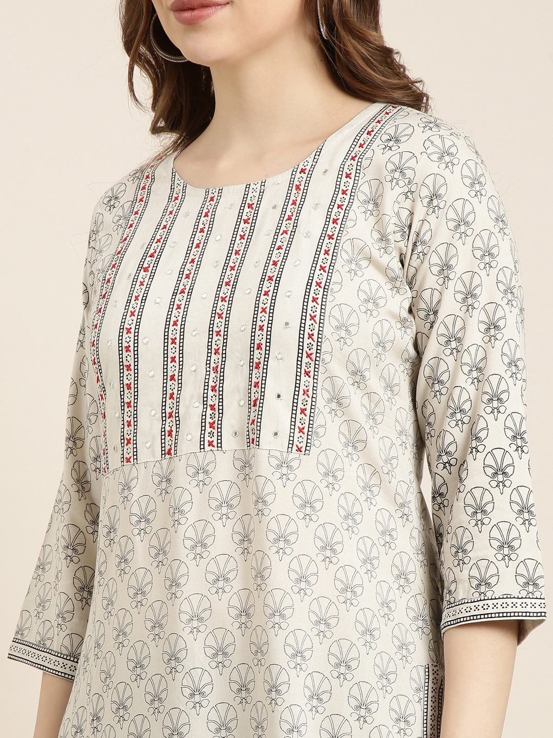 Women Straight Grey Floral Kurta