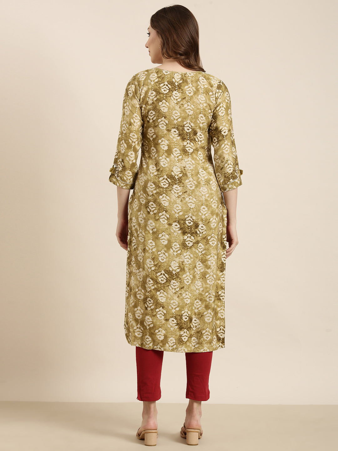 Women Straight Olive Floral Kurta