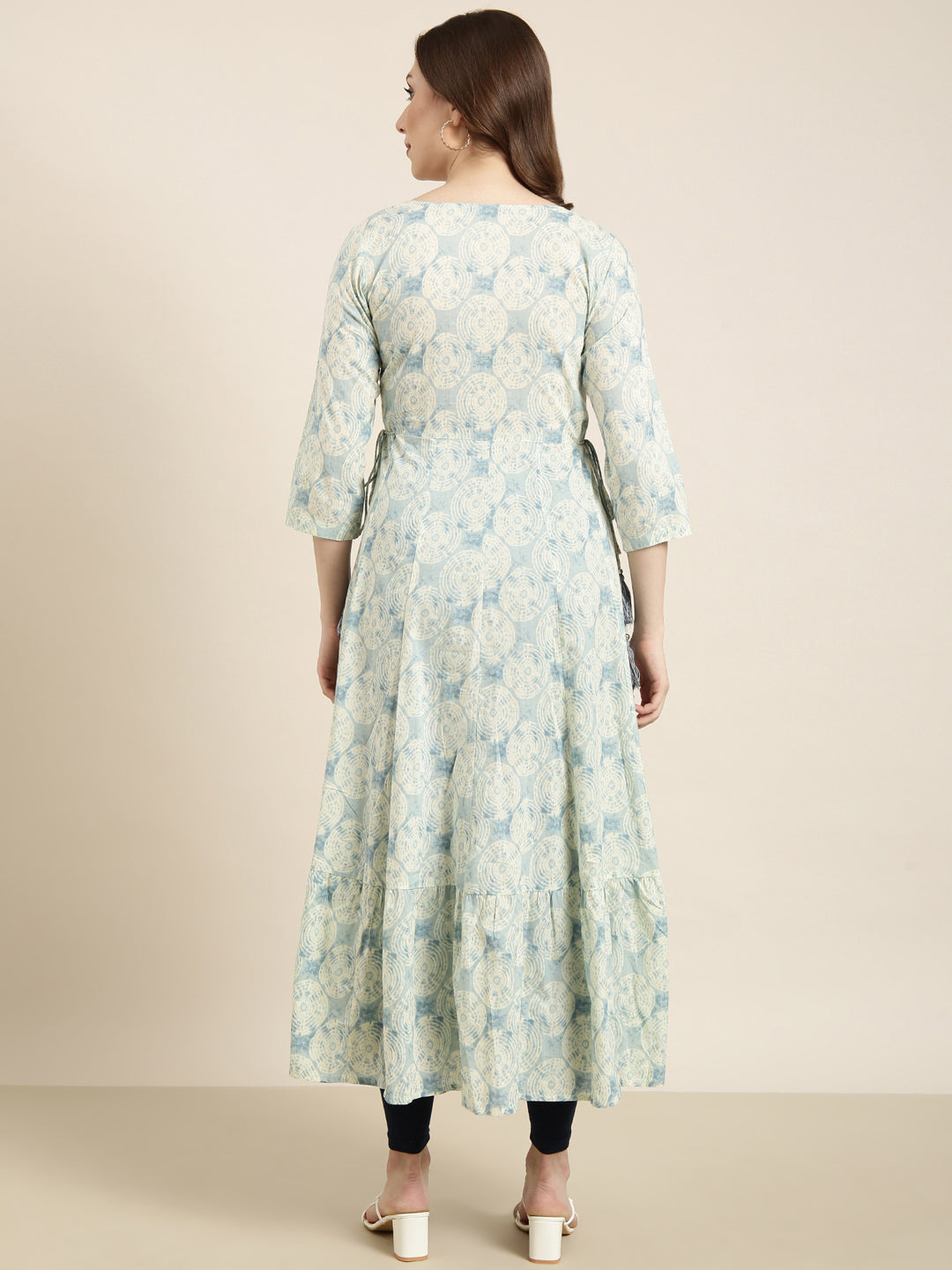 Women Anarkali Sea Green Abstract Kurta