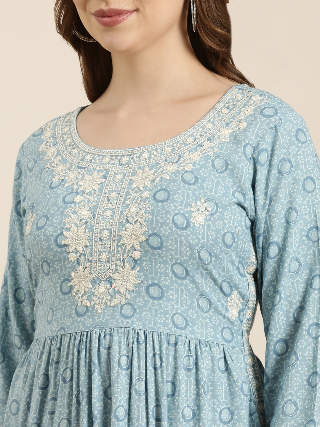 Women Straight Blue Floral Kurta