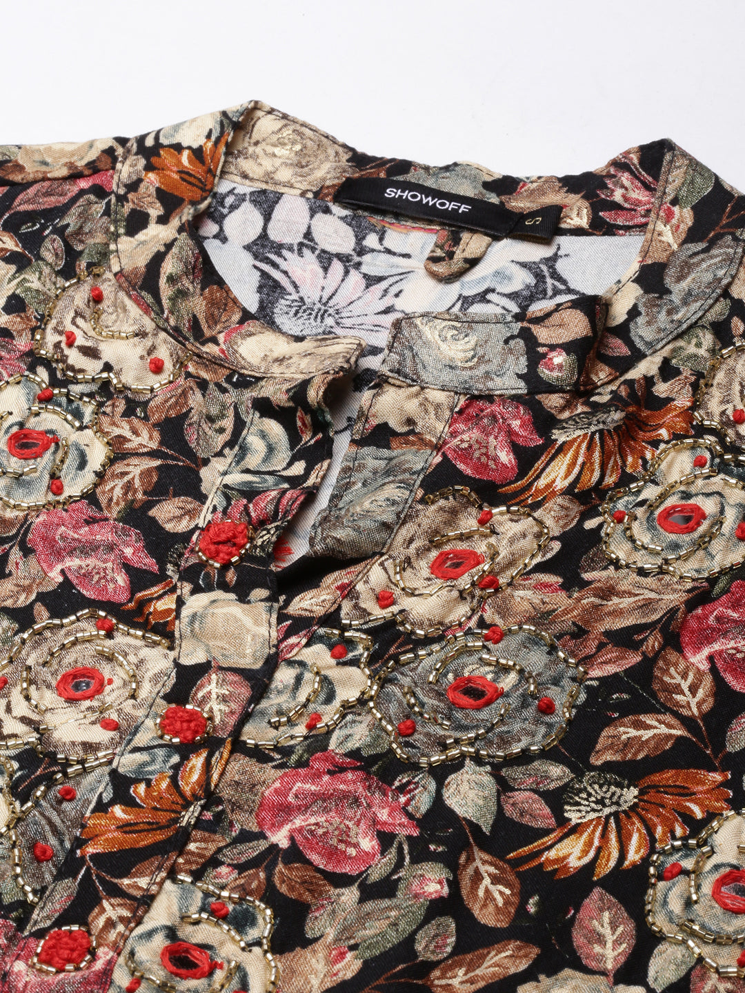 Women's Anarkali Black Floral Kurta