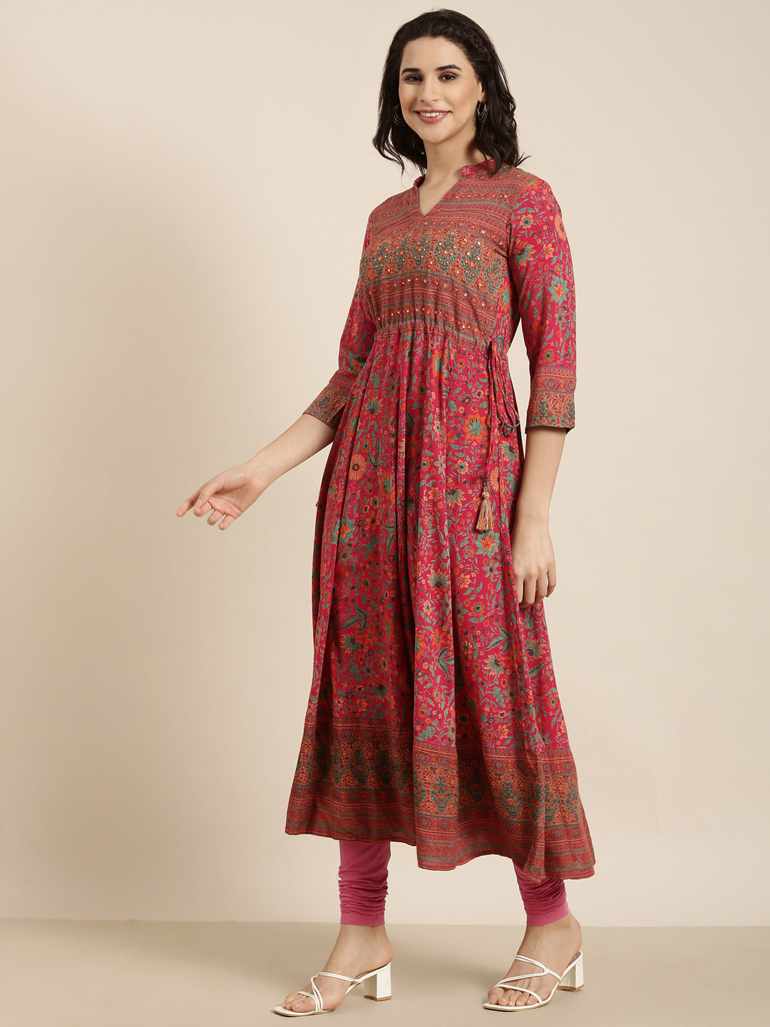 Women's Anarkali Pink Floral Kurta