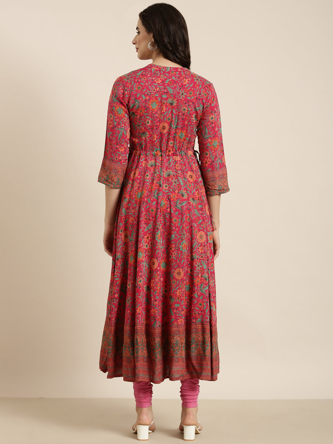 Women's Anarkali Pink Floral Kurta