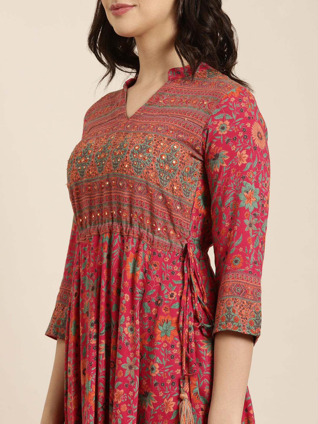 Women's Anarkali Pink Floral Kurta