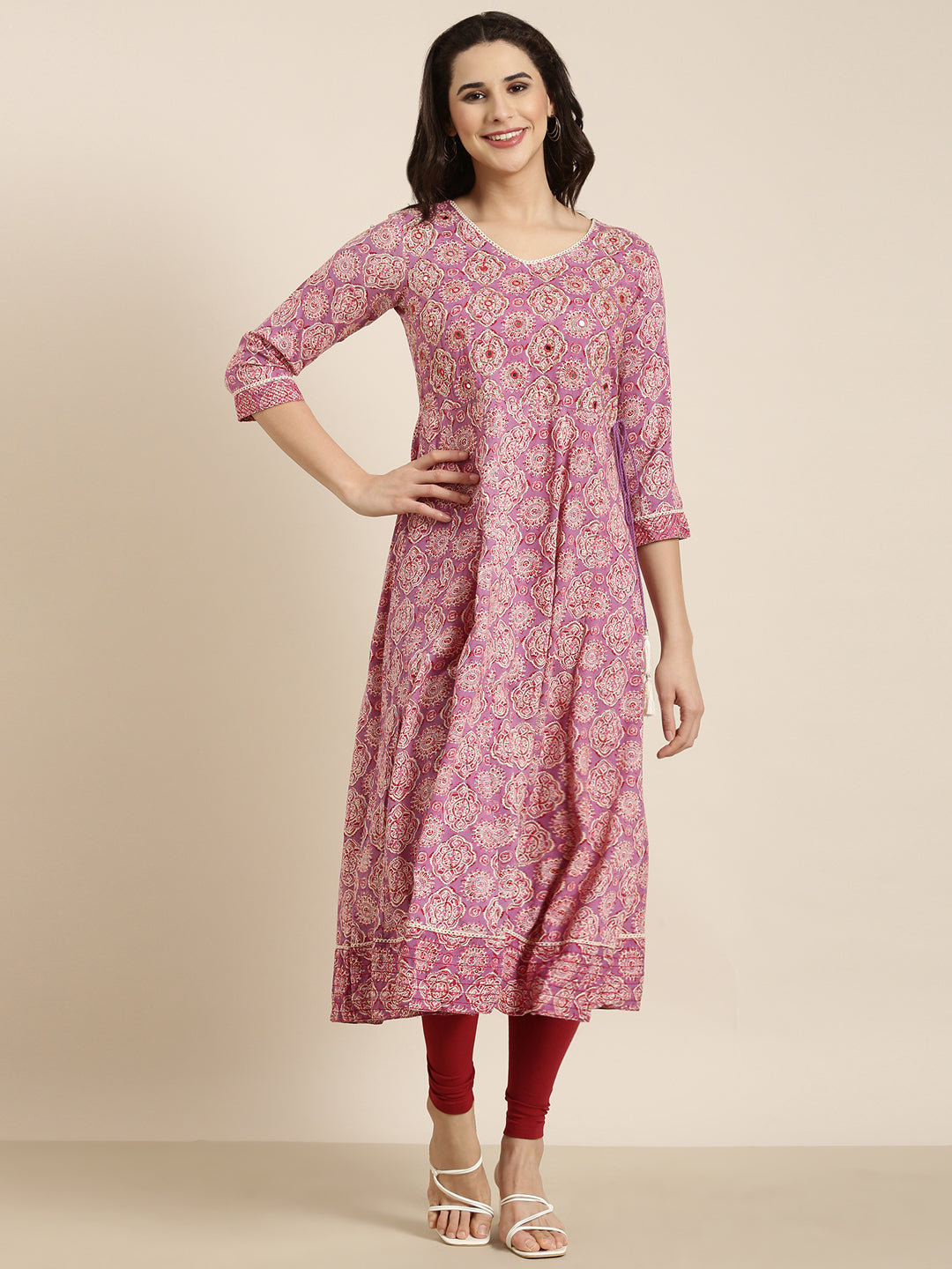 Women Anarkali Lavender Ethnic Motifs Kurta