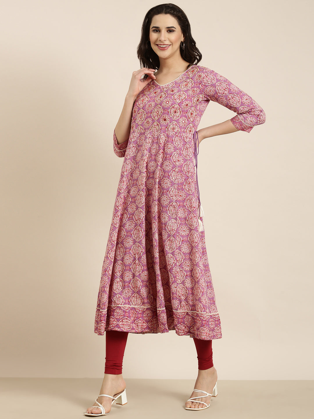 Women Anarkali Lavender Ethnic Motifs Kurta