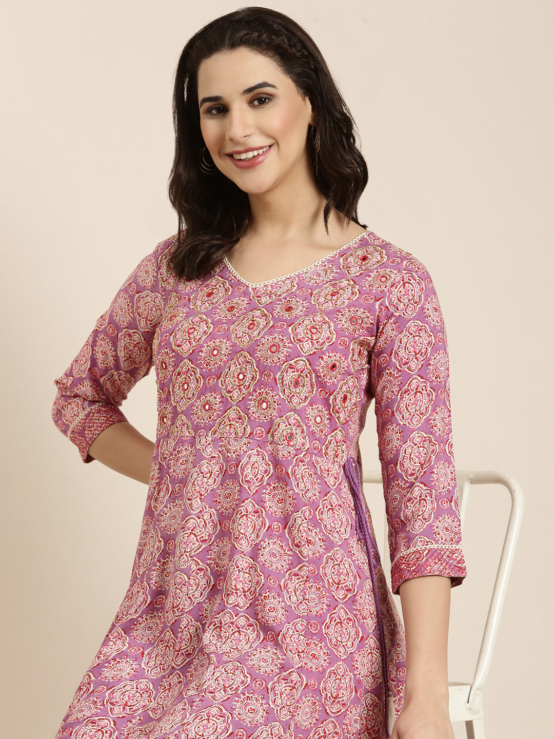 Women Anarkali Lavender Ethnic Motifs Kurta