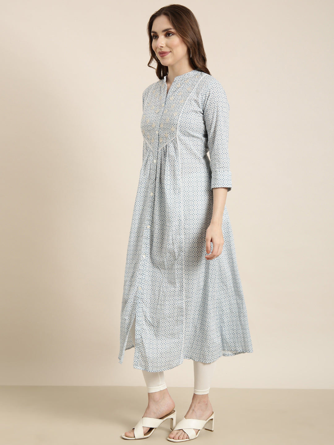 Women Straight Blue Geometric Kurta