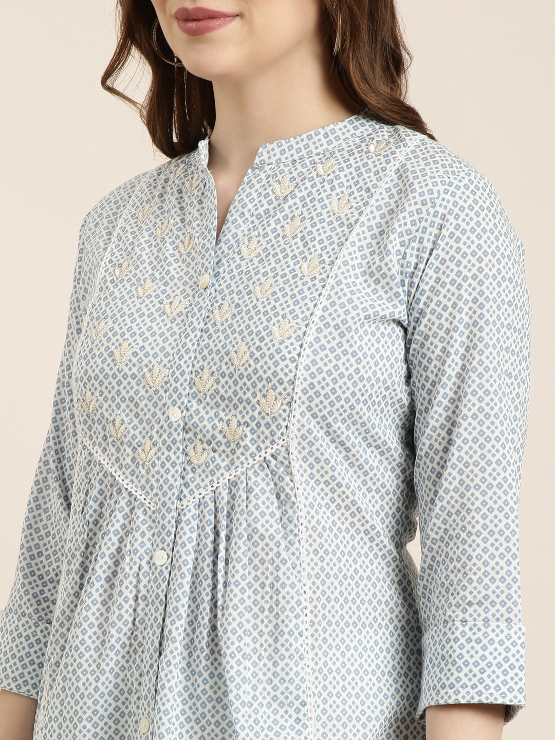 Women Straight Blue Geometric Kurta