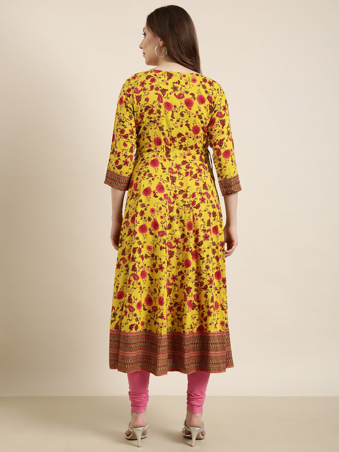 Women Anarkali Yellow Floral Kurta