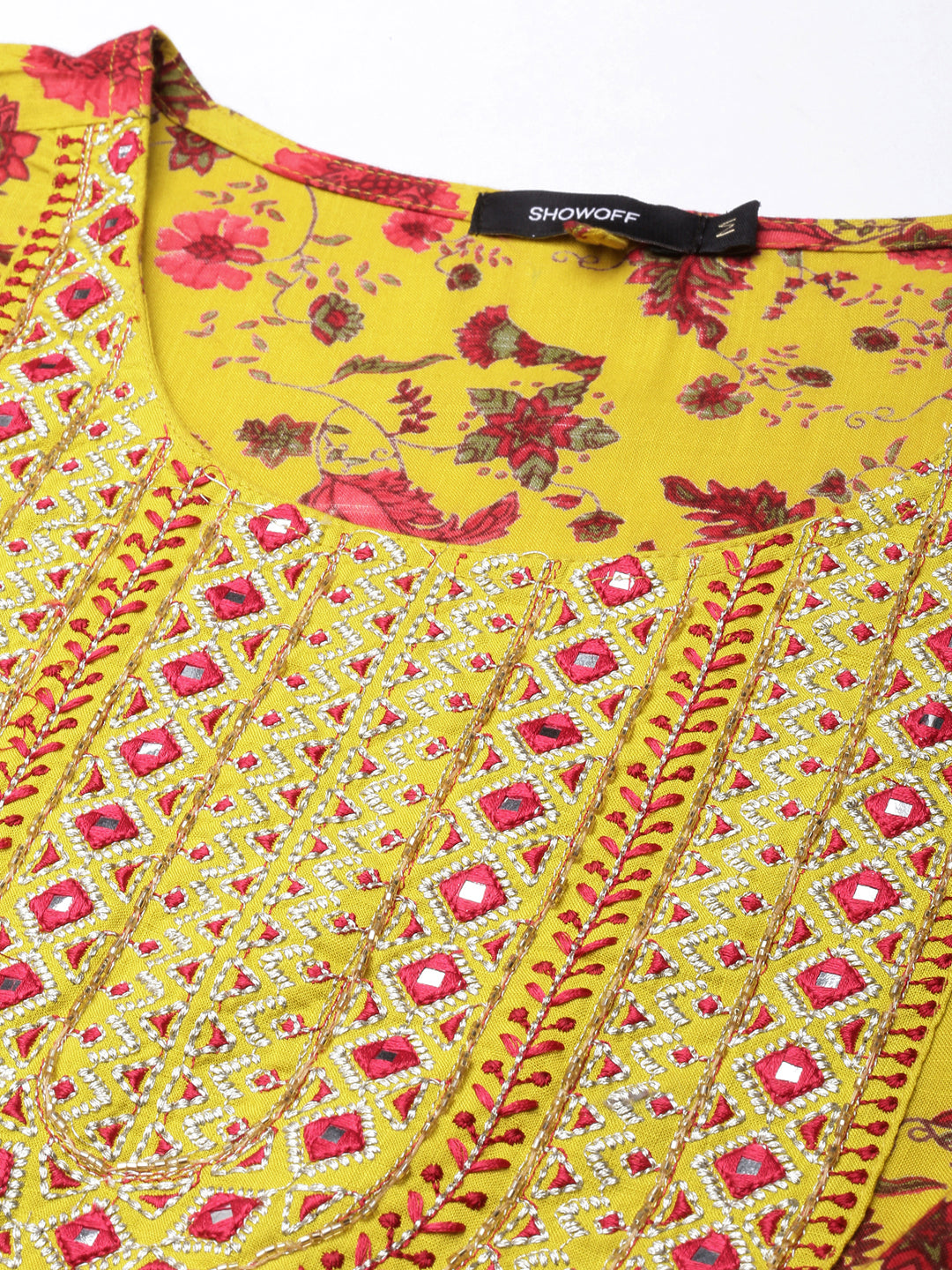 Women Anarkali Yellow Floral Kurta