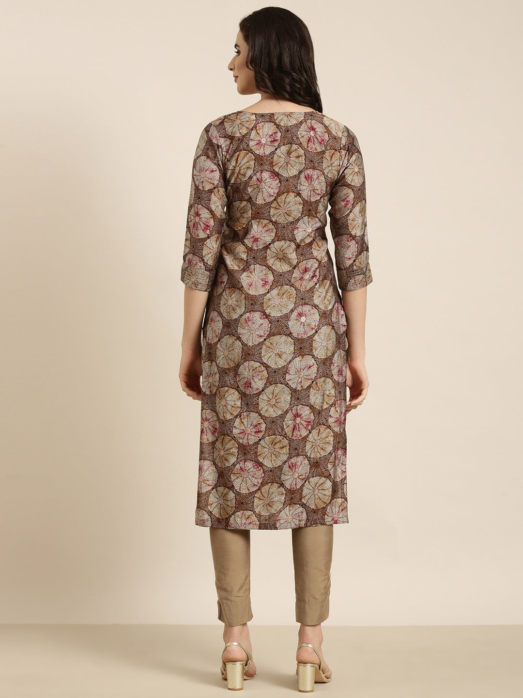 Women Straight Brown Abstract Kurta