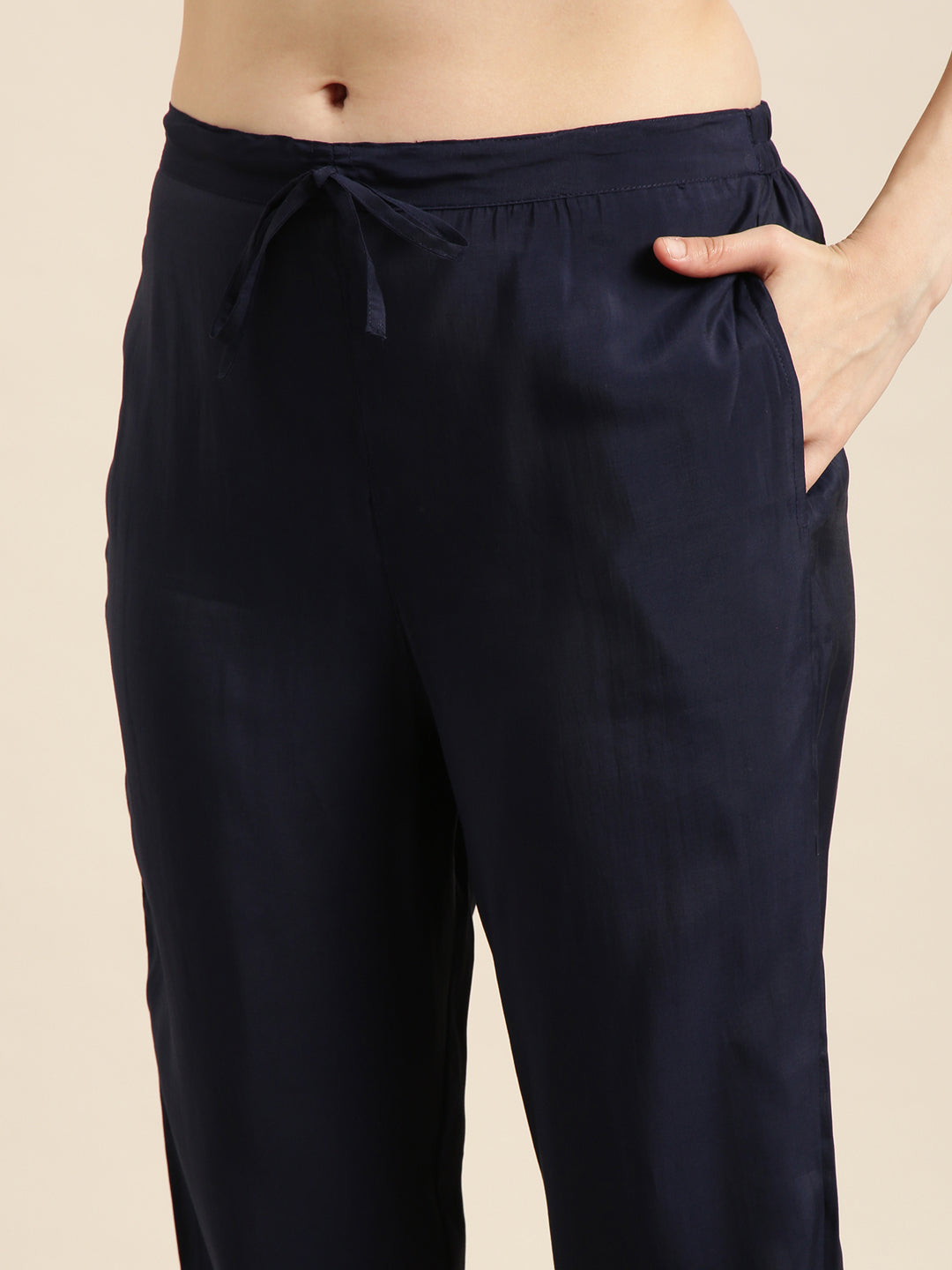 Women's Straight Navy Blue Solid Kurta Sets with Trousers & Dupatta