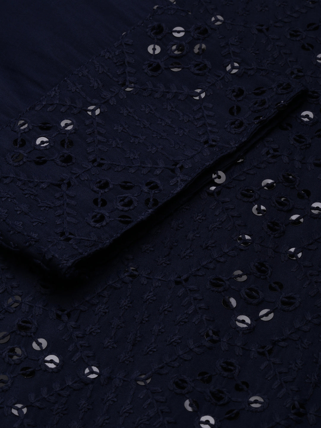 Women's Straight Navy Blue Solid Kurta Sets with Trousers & Dupatta