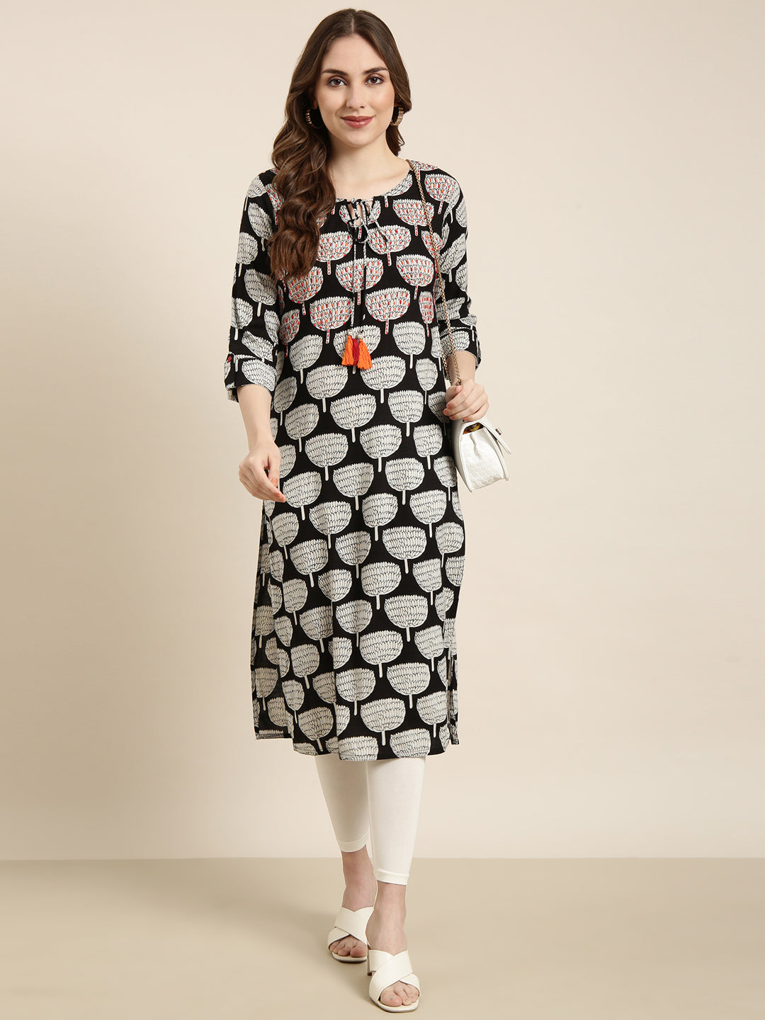 Women Straight Black Ethnic Motifs Kurta