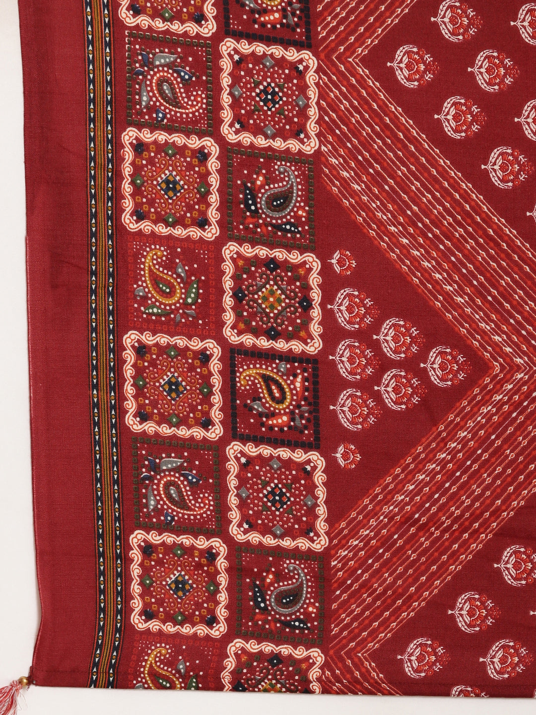 Women Straight Maroon Ethnic Motifs Kurta and Trousers Set Comes With Dupatta