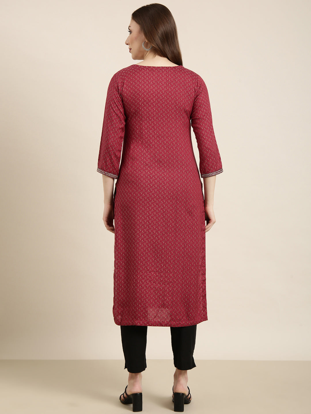 Women Straight Maroon Floral Kurta