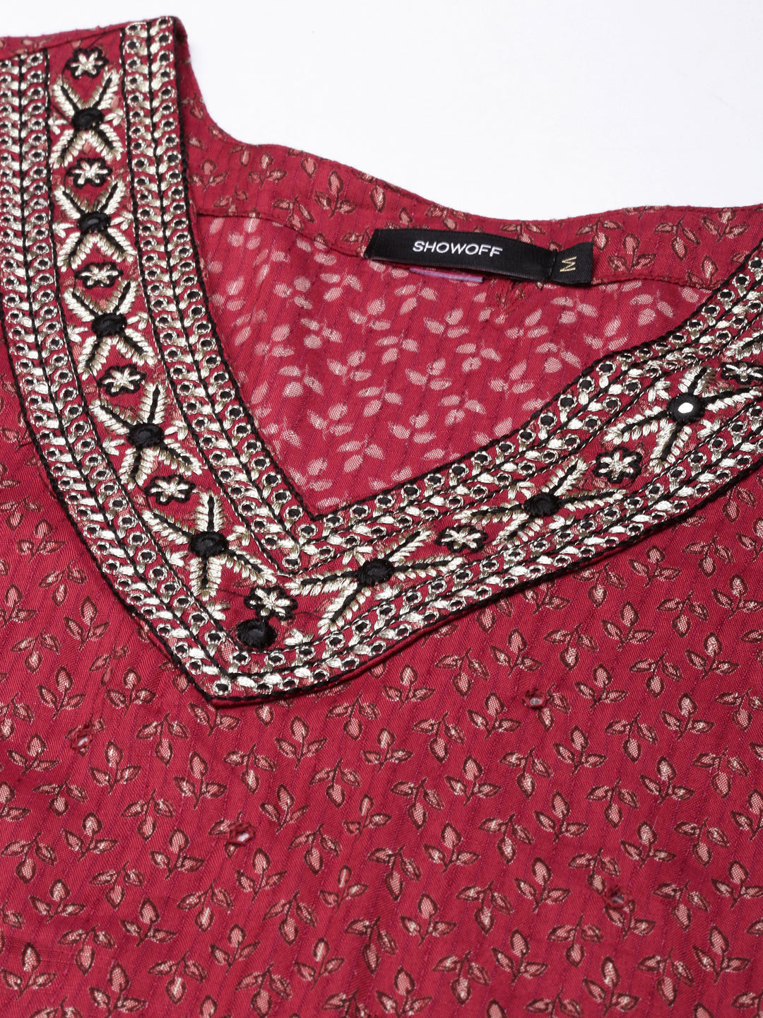 Women Straight Maroon Floral Kurta