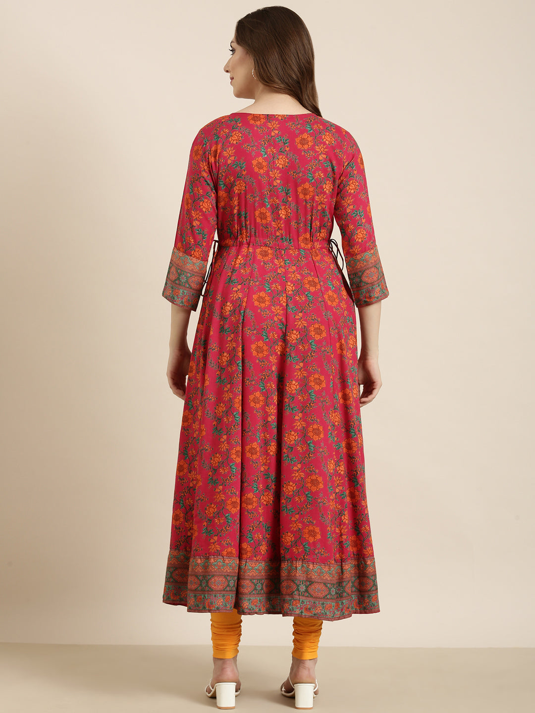 Women's Floral Anarkali Pink Kurta