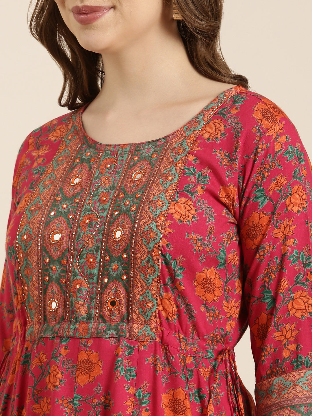Women's Floral Anarkali Pink Kurta