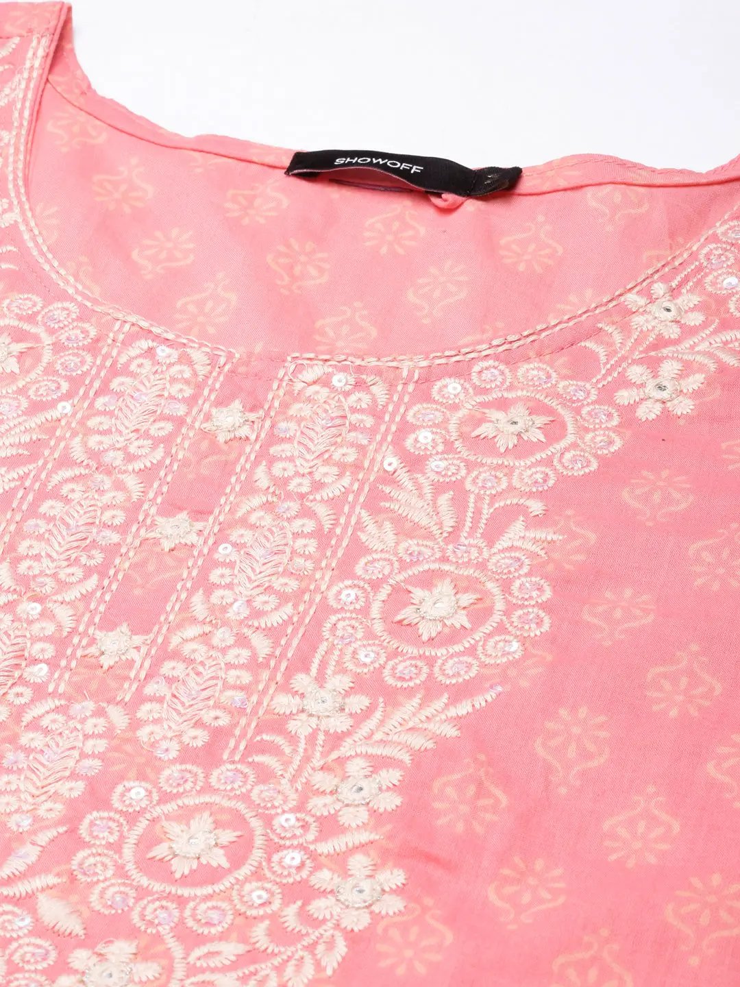 Women's Straight Peach Ethnic Motifs Kurta