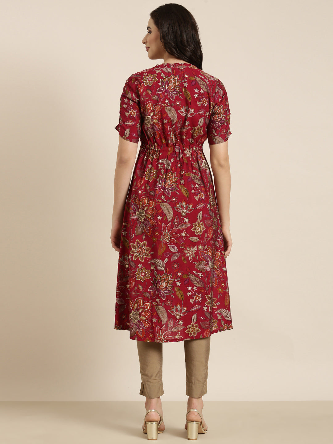 Women A-Line Maroon Floral Kurta