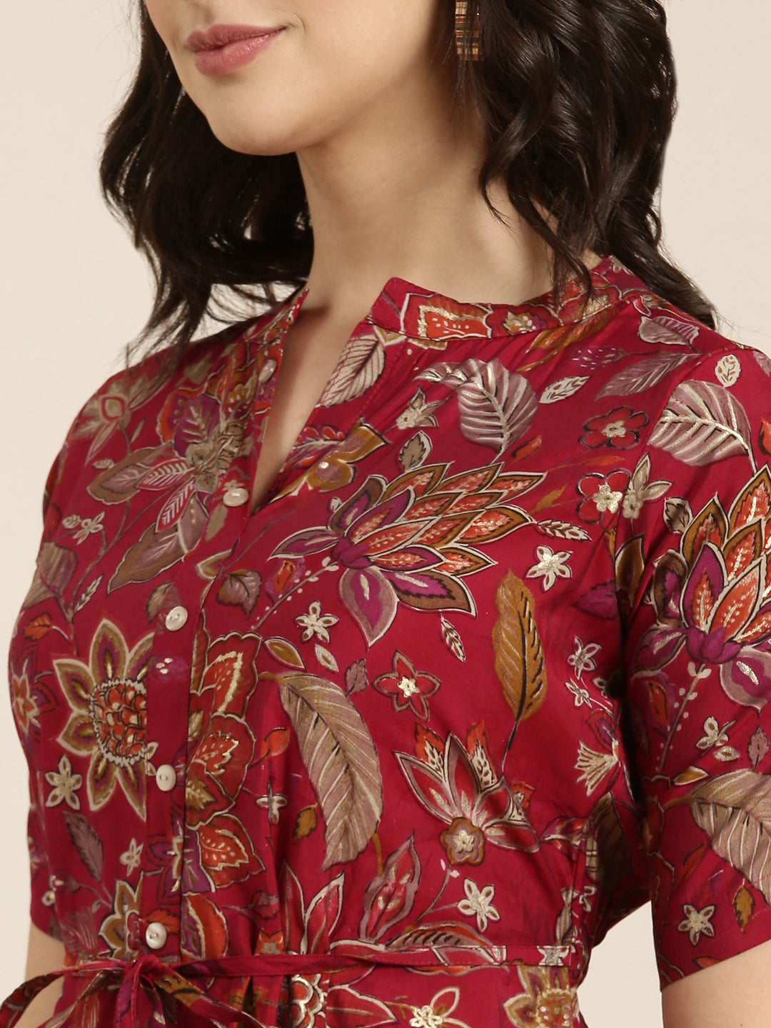 Women A-Line Maroon Floral Kurta