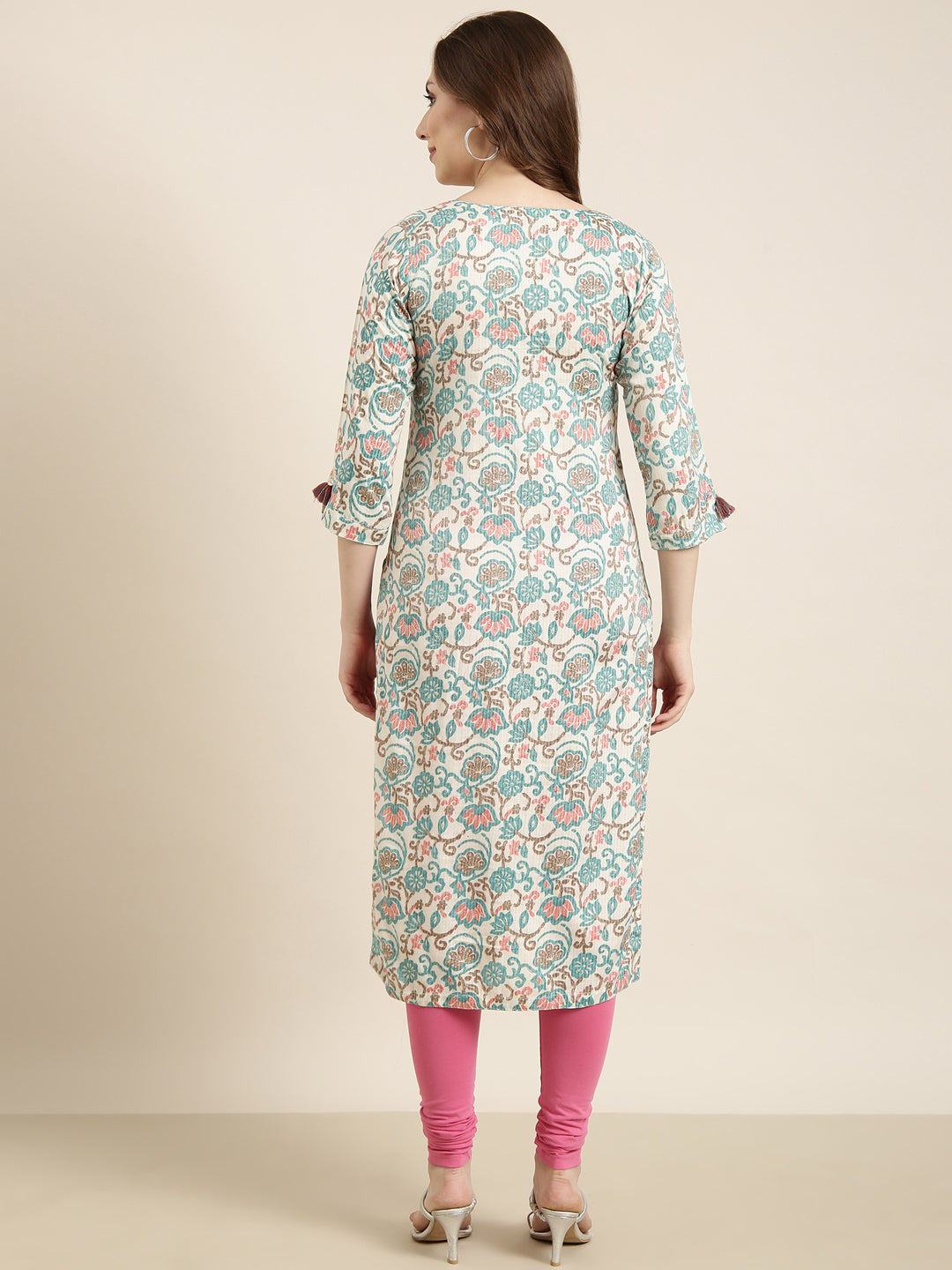 Women Straight Turquoise Blue Floral Kurta