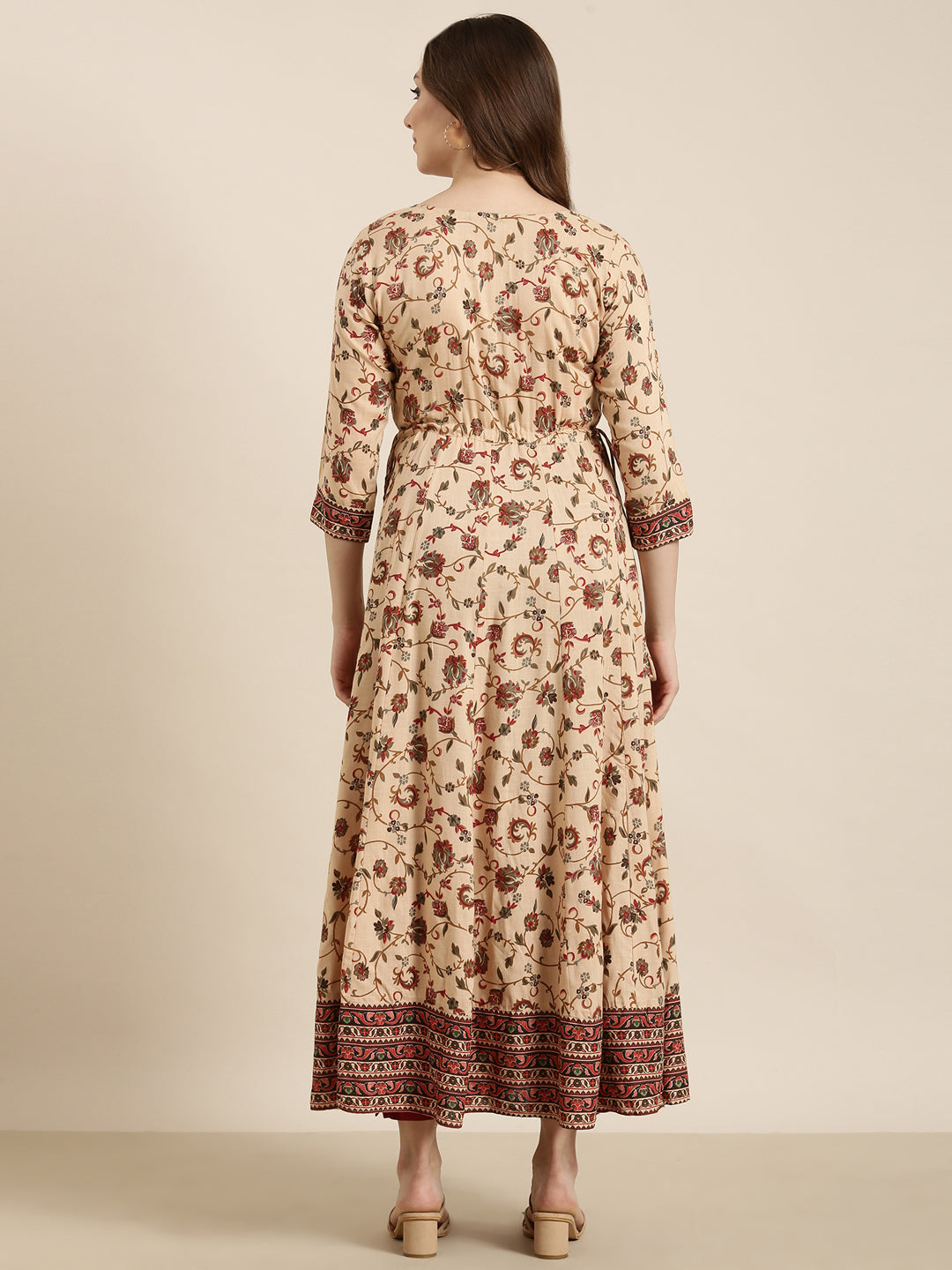 Women Anarkali Beige Floral Kurta