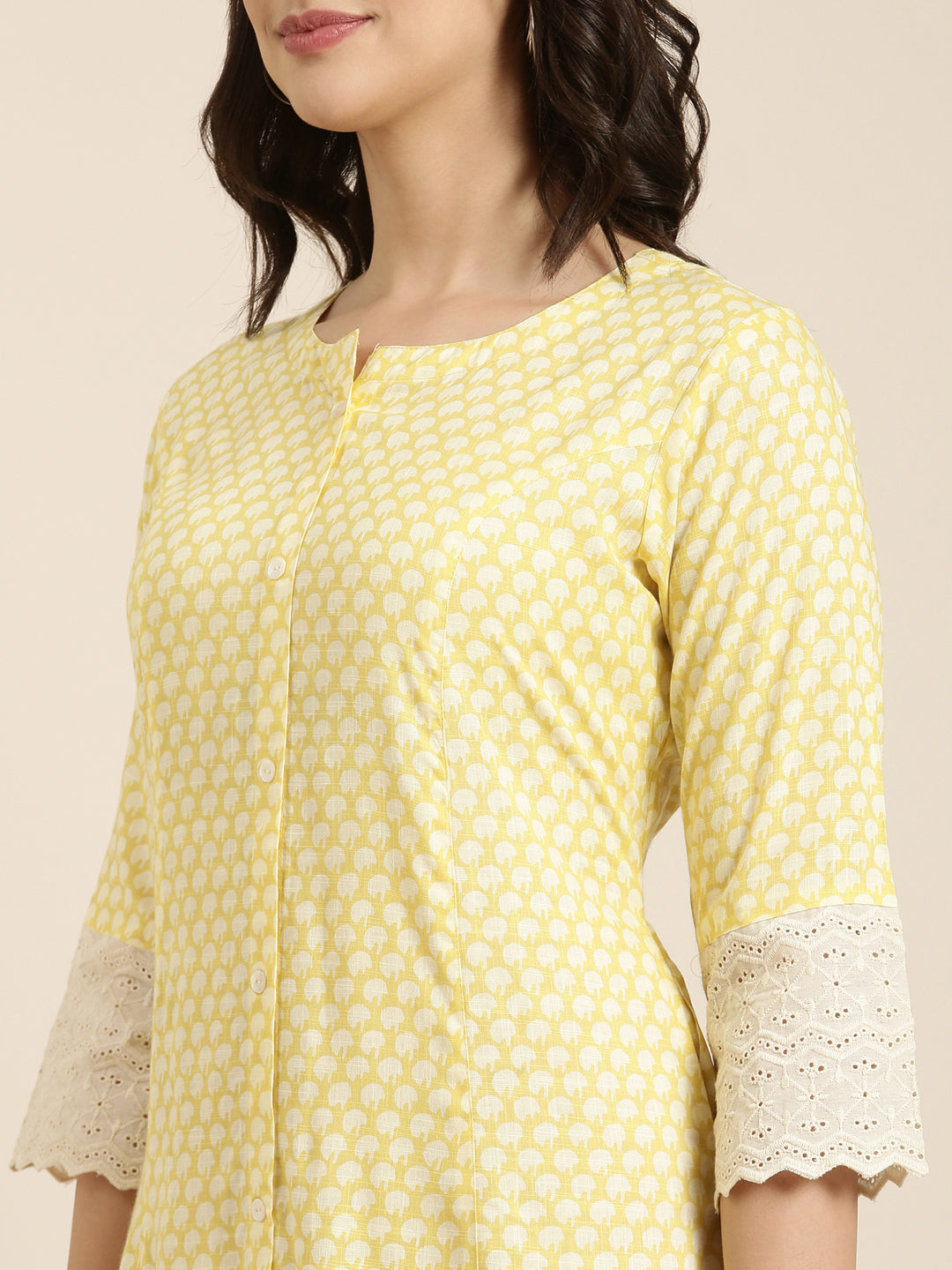 Women A-Line Yellow Abstract Kurta