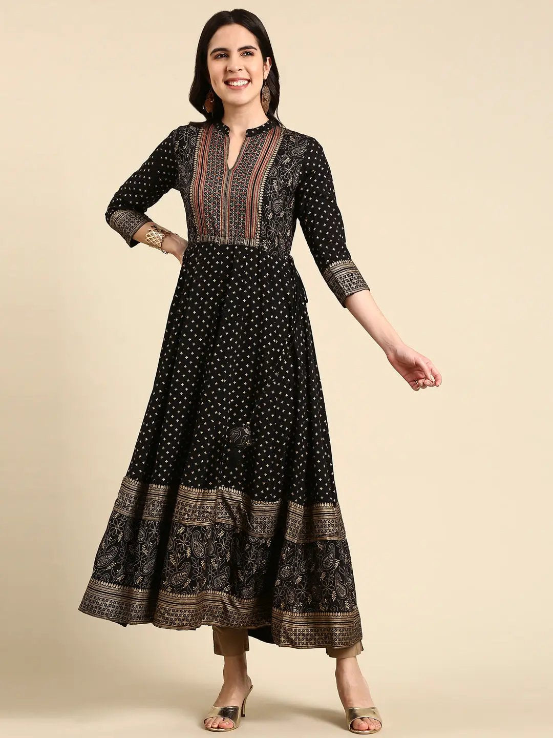 Women's Black Printed Anarkali Kurta
