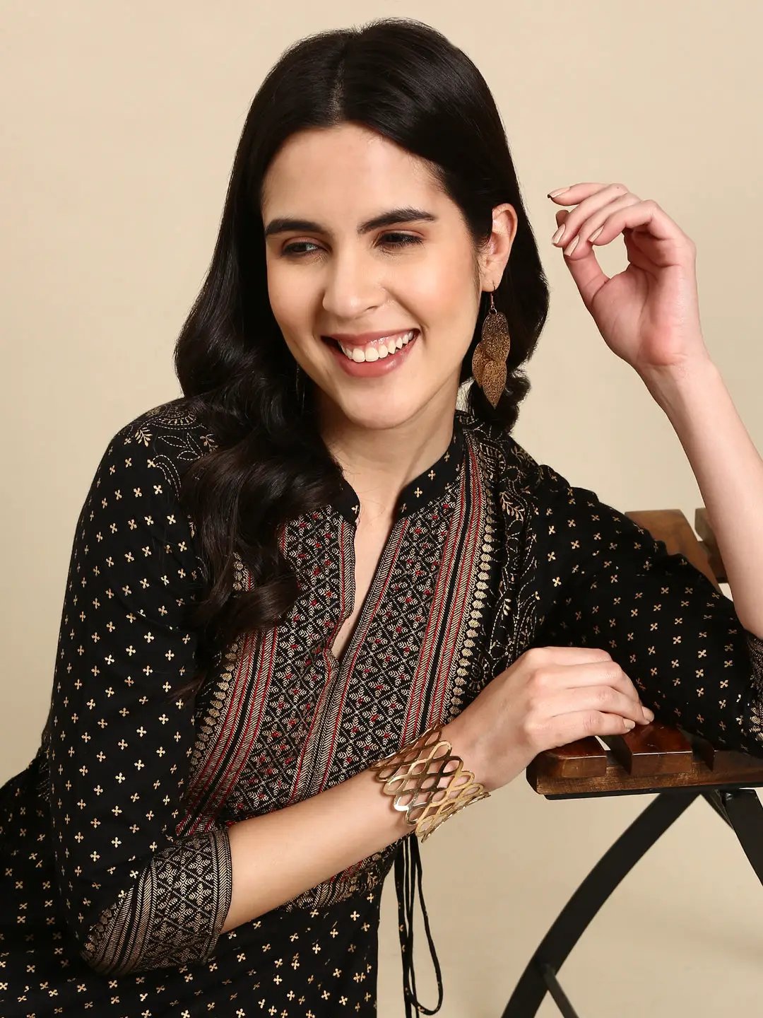 Women's Black Printed Anarkali Kurta