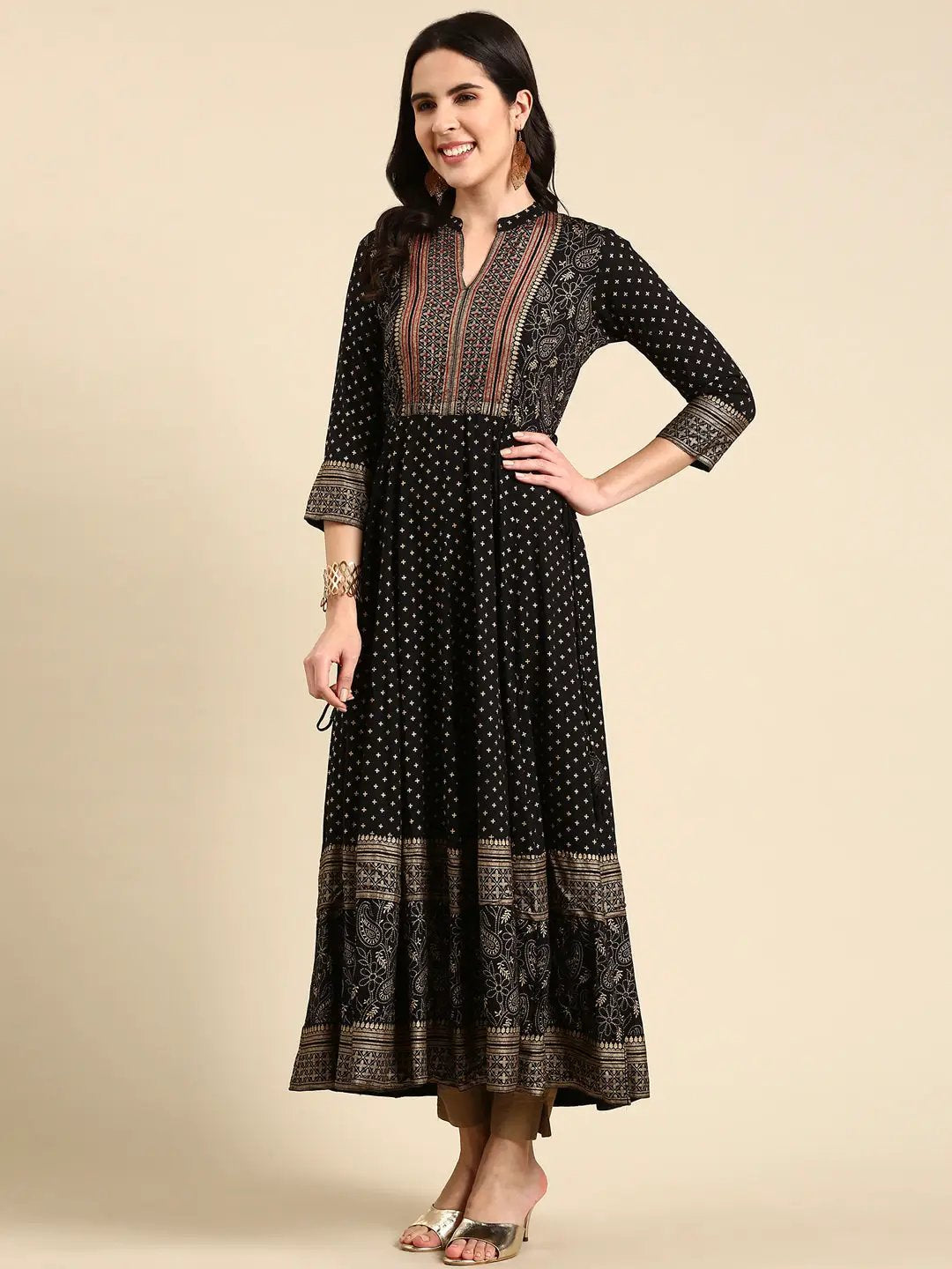 Women's Black Printed Anarkali Kurta