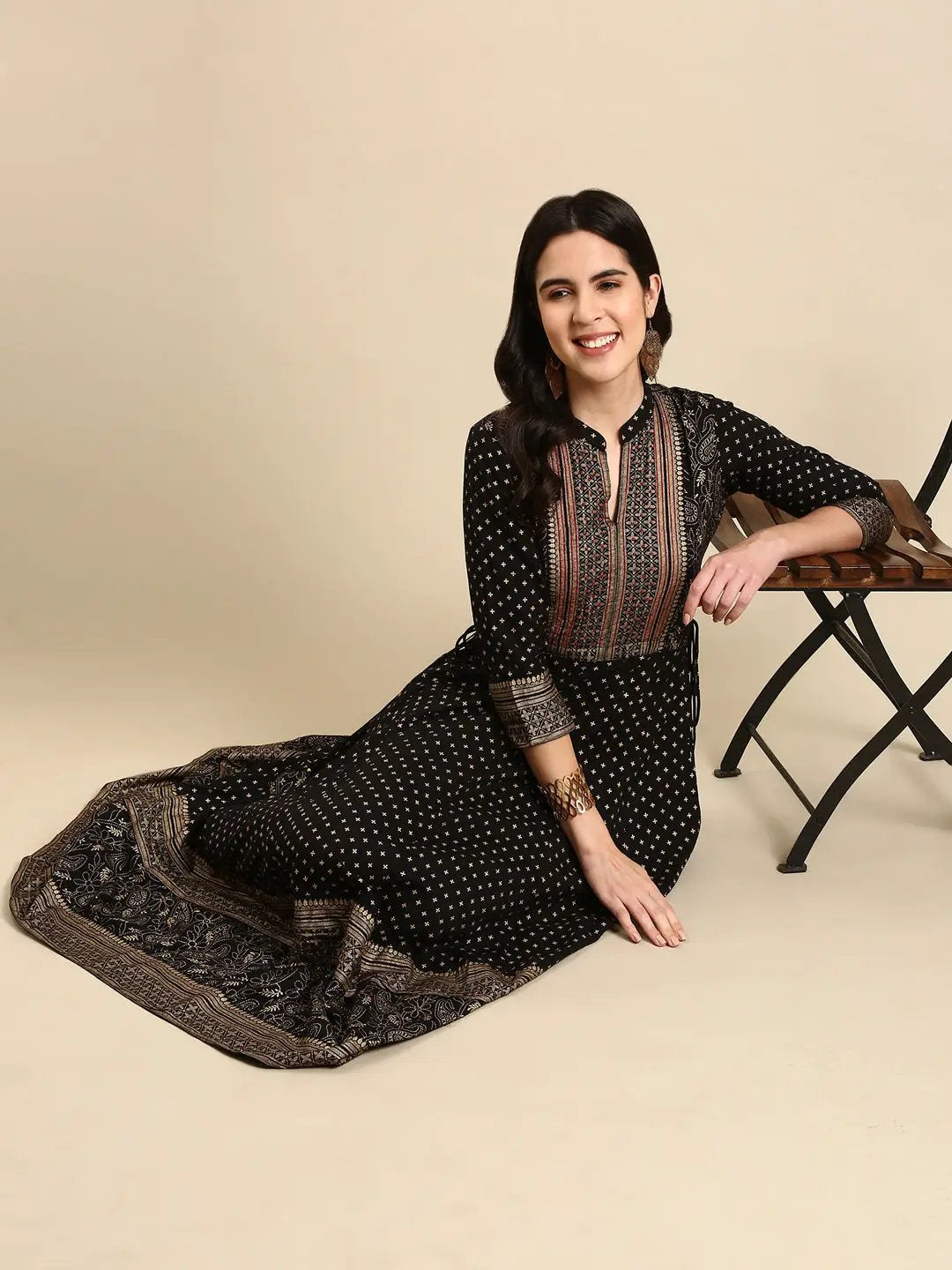 Women's Black Printed Anarkali Kurta