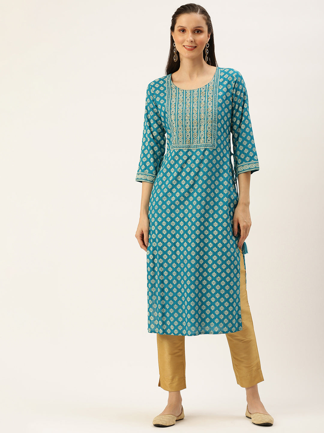 Women's Blue Printed Straight Kurtas