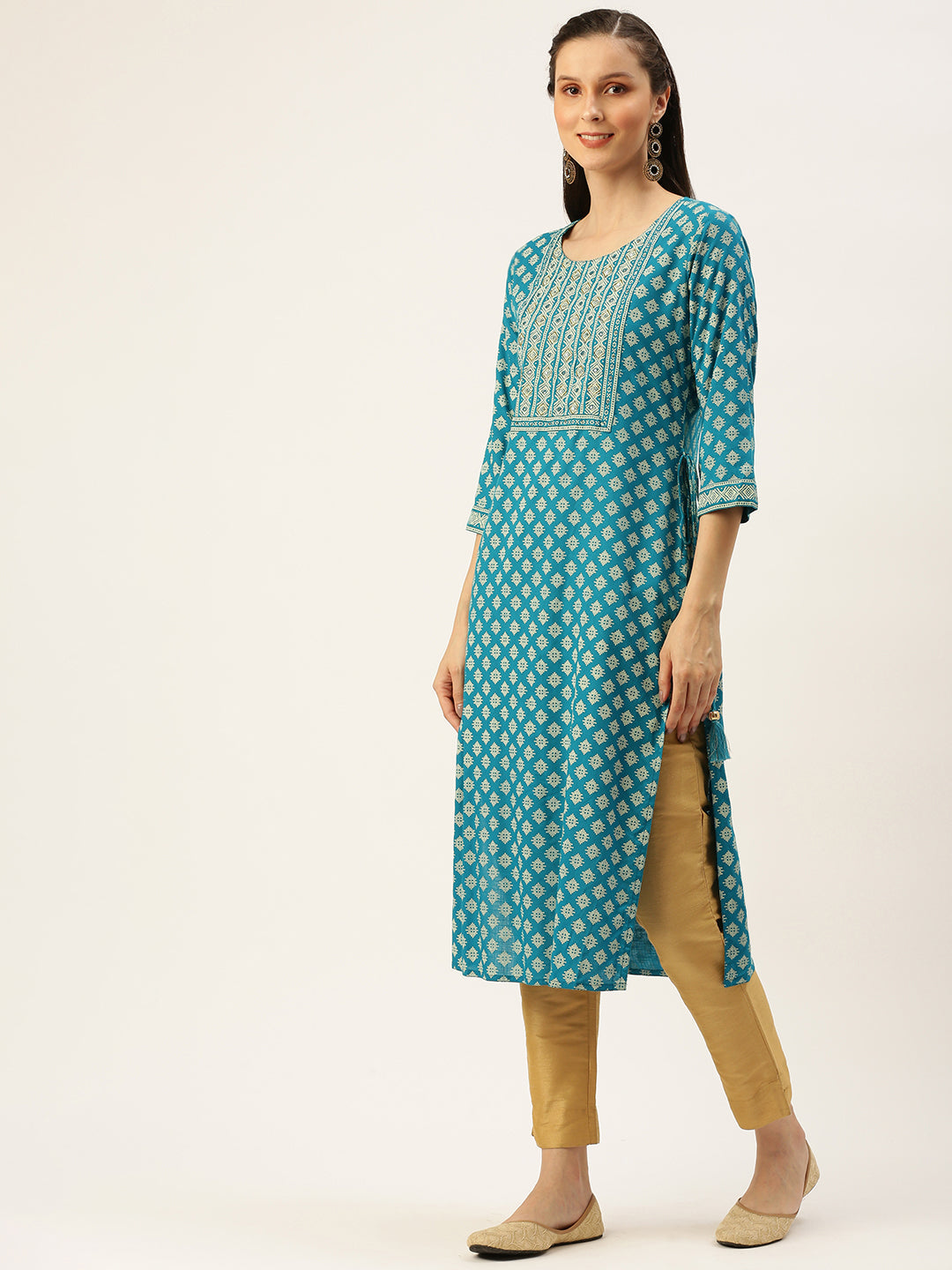 Women's Blue Printed Straight Kurtas