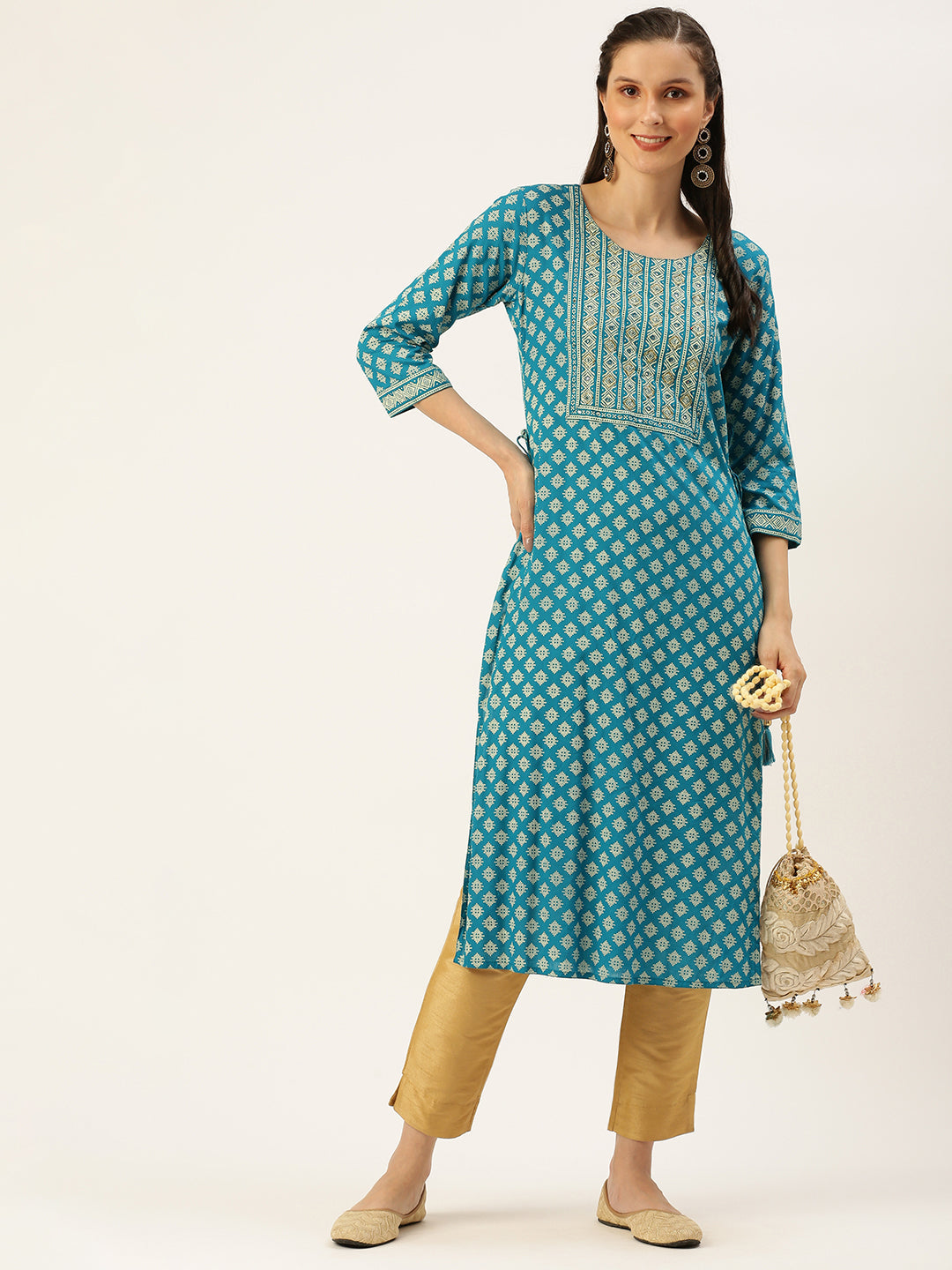 Women's Blue Printed Straight Kurtas