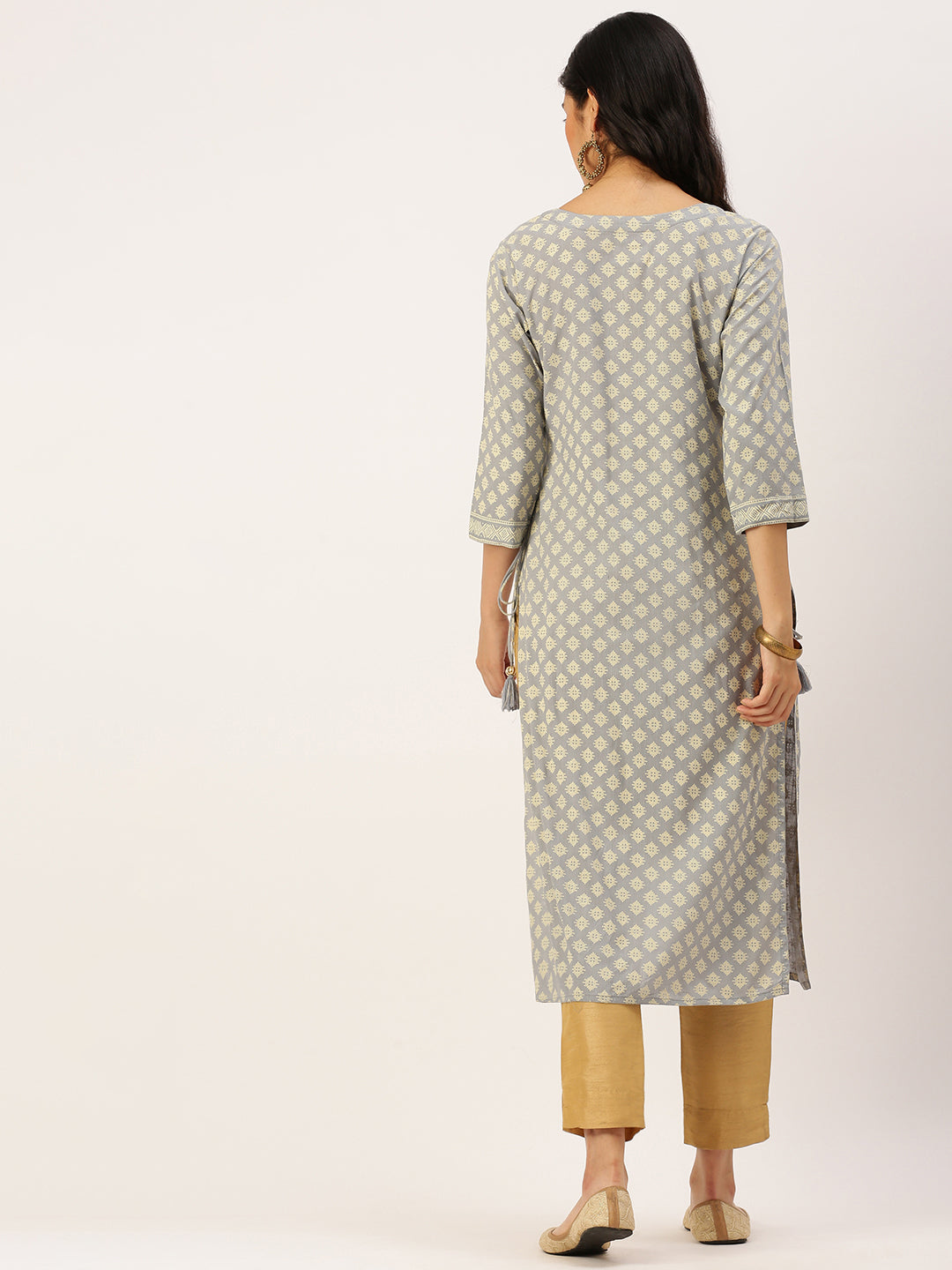 Women's Grey Printed Straight Kurtas