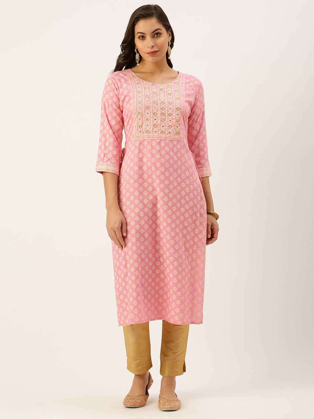 Women's Pink Printed Straight Kurtas