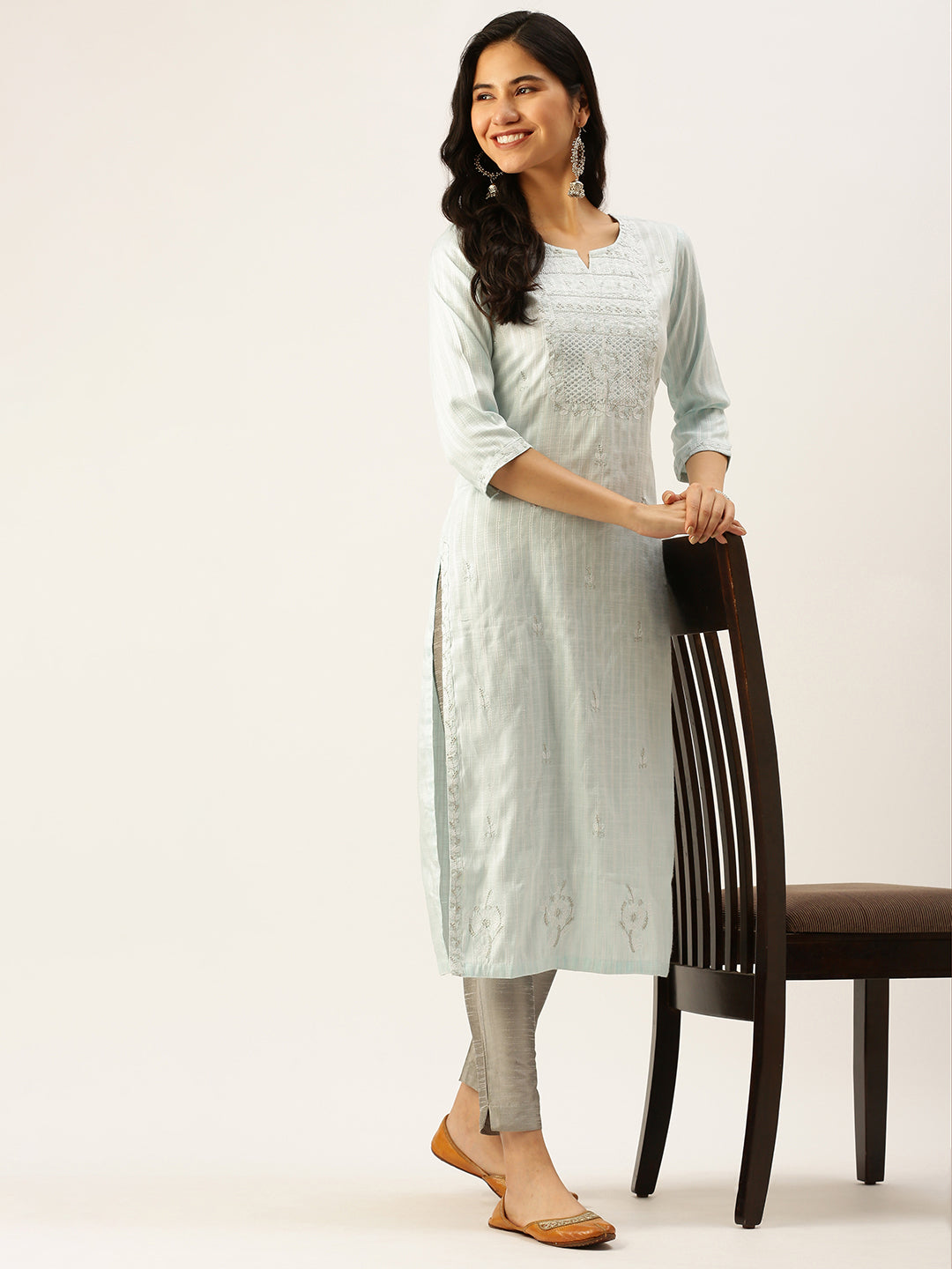 Women's Blue Striped Straight Kurtas